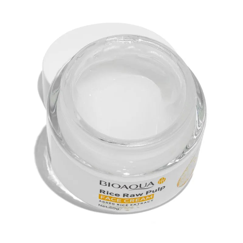 CREMA FACIAL DE PULPA CRUDA DE ARROZ HIDRATANTE Y NUTRITIVA, QUE CUIDA SUAVEMENTE LA PIEL, MEJORA LA SEQUEDAD E HIDRATADA BIOAQUA 50G