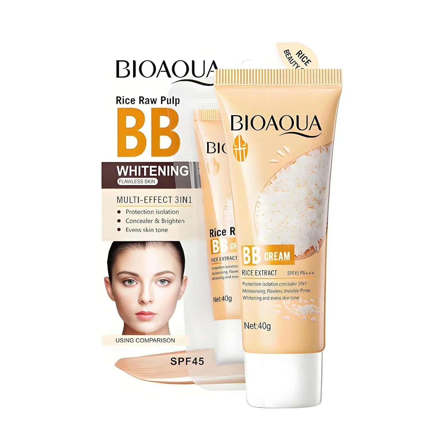 PROTECTOR SOLAR CON COLOR BB CREAM BIOAQUA Antiarrugas SPF 45+ Humecta y Protege BLOQUEADOR SOLAR TONO NATURAL AYUDA A REDUCIR MANCHAS