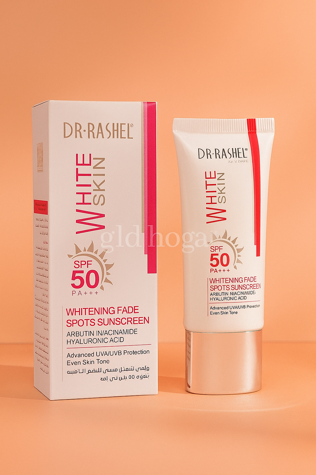 PROTECTOR SOLAR BLANQUEADOR SPF50 PA, PARA MANCHAS HECHAS POR EL SOL, PROTEGE LA PIEL, PREVIENE EL ENVEJECIMIENTO Y PIGMENTACION DR RASHEL 50G