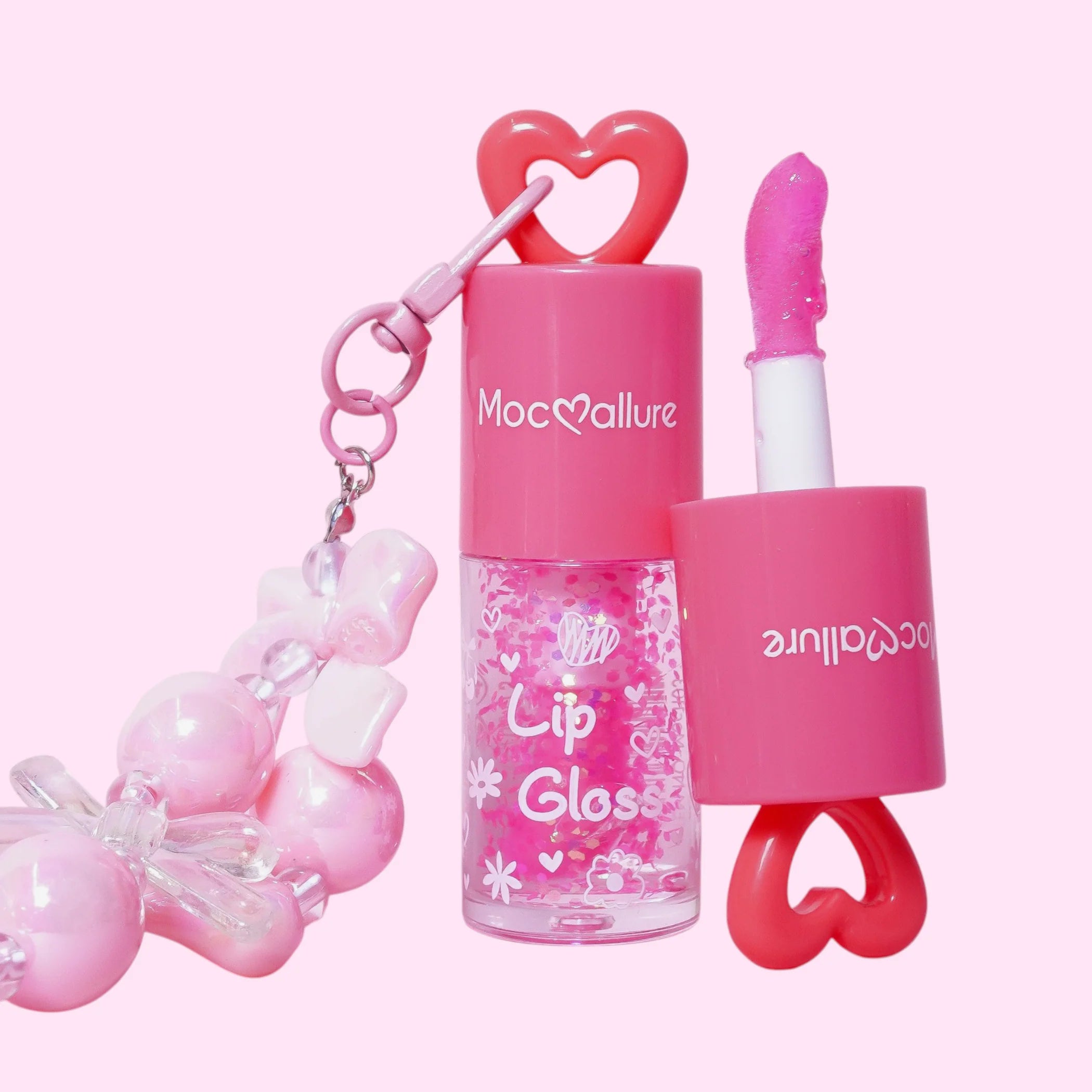 Lip Gloss con Glitter + Llavero Coquette - Mocoallure