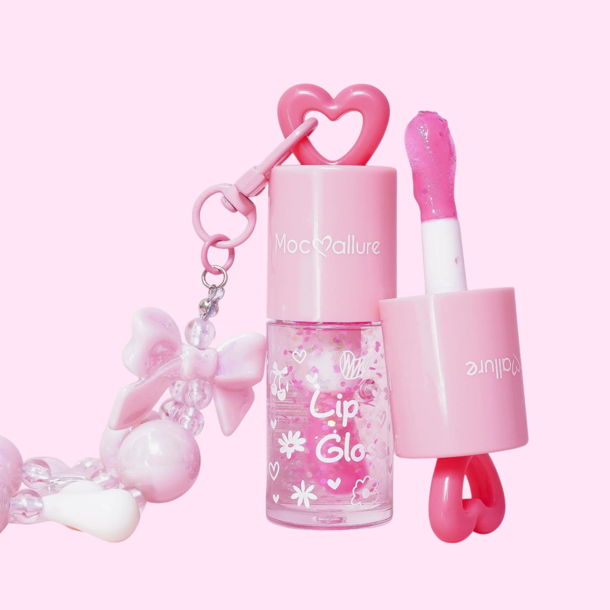 Lip Gloss con Glitter + Llavero Coquette - Mocoallure