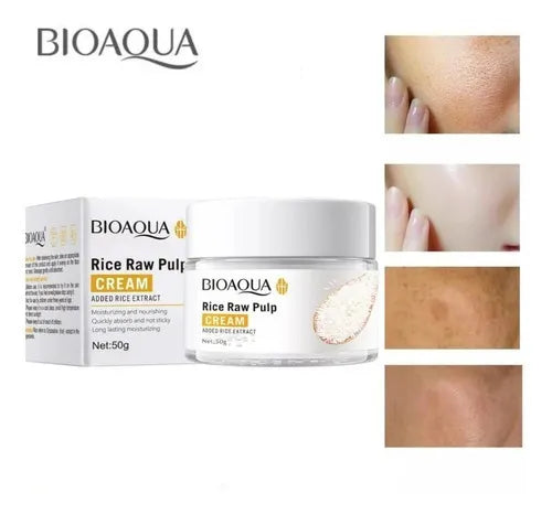 CREMA FACIAL DE PULPA CRUDA DE ARROZ HIDRATANTE Y NUTRITIVA, QUE CUIDA SUAVEMENTE LA PIEL, MEJORA LA SEQUEDAD E HIDRATADA BIOAQUA 50G
