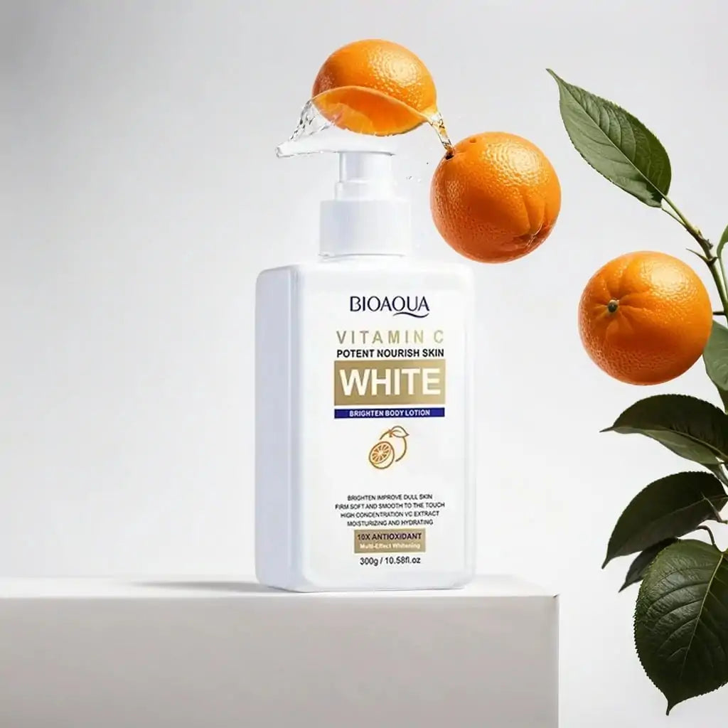 Loción corporal bioaqua con extracto de vitamina c para blanquear e iluminar la piel 300g