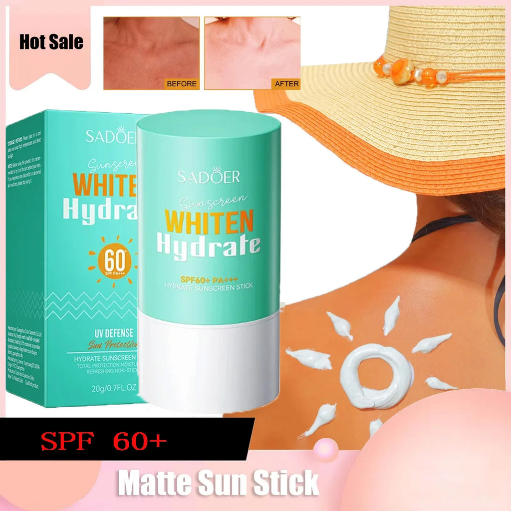 PROTECTOR SOLAR EN BARRA HIDRATANTE SPF 60PA, REFRESCANTE, NO PEGAJOSO, PROTECCION SOLAR, RESISTENTE AL AGUA Y SUDOR SADOER SUNSCREEN WHITE HYDRATE 20G