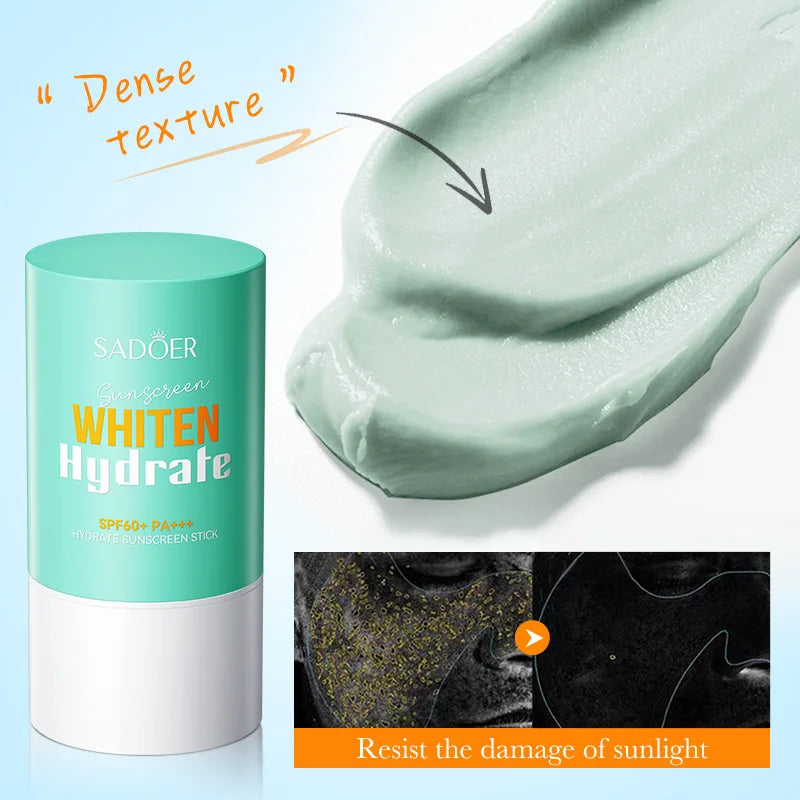 PROTECTOR SOLAR EN BARRA HIDRATANTE SPF 60PA, REFRESCANTE, NO PEGAJOSO, PROTECCION SOLAR, RESISTENTE AL AGUA Y SUDOR SADOER SUNSCREEN WHITE HYDRATE 20G