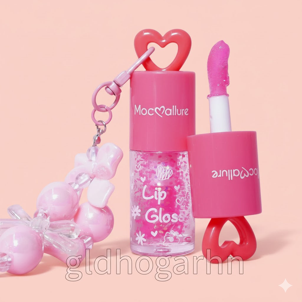 Lip Gloss con Glitter + Llavero Coquette - Mocoallure