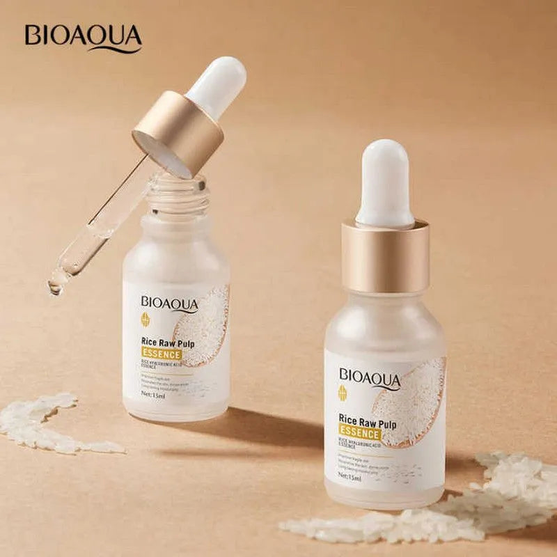 BIOAQUA Rice Raw Pulm Face Essence Ácido Hialurónico Shrink Pores Suaviza Hidratante Suero Facial Piel 0.5 fl oz (1 botella, 0.5, Fl Oz)